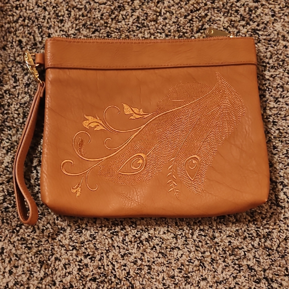 Charming Charlie Tan Clutch with Embossed Design